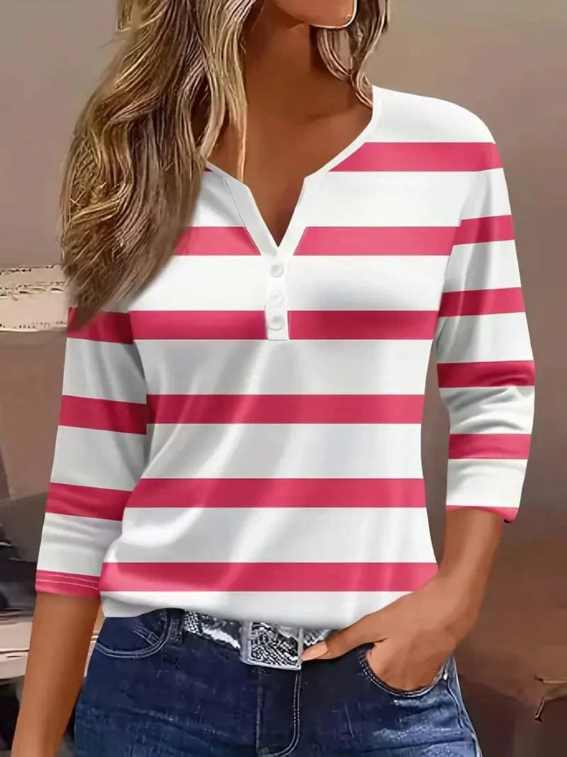 Amelia Striped V-Neck Blouse |  Women's Top