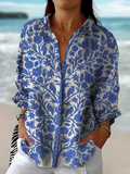 Blue Floral Blouse | Women's Elegant Garden Top