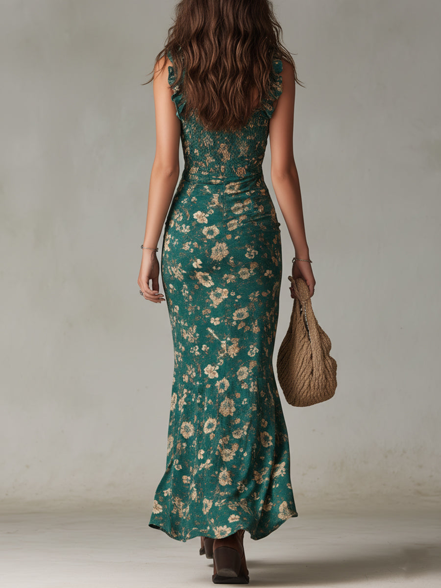 Bohemian Maxi Dress | Women's Summer Dress with Ruffled Sleeves
