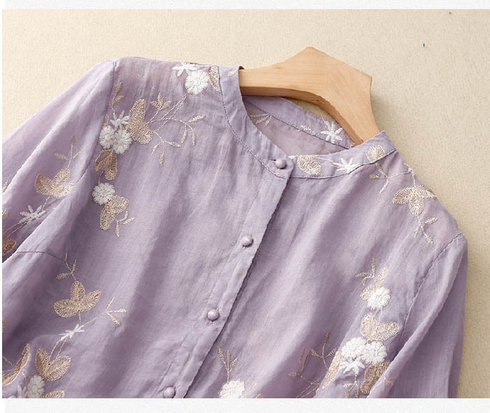 Hayley Chic Embroidered Blouse | Women's Summer Long Sleeve Top
