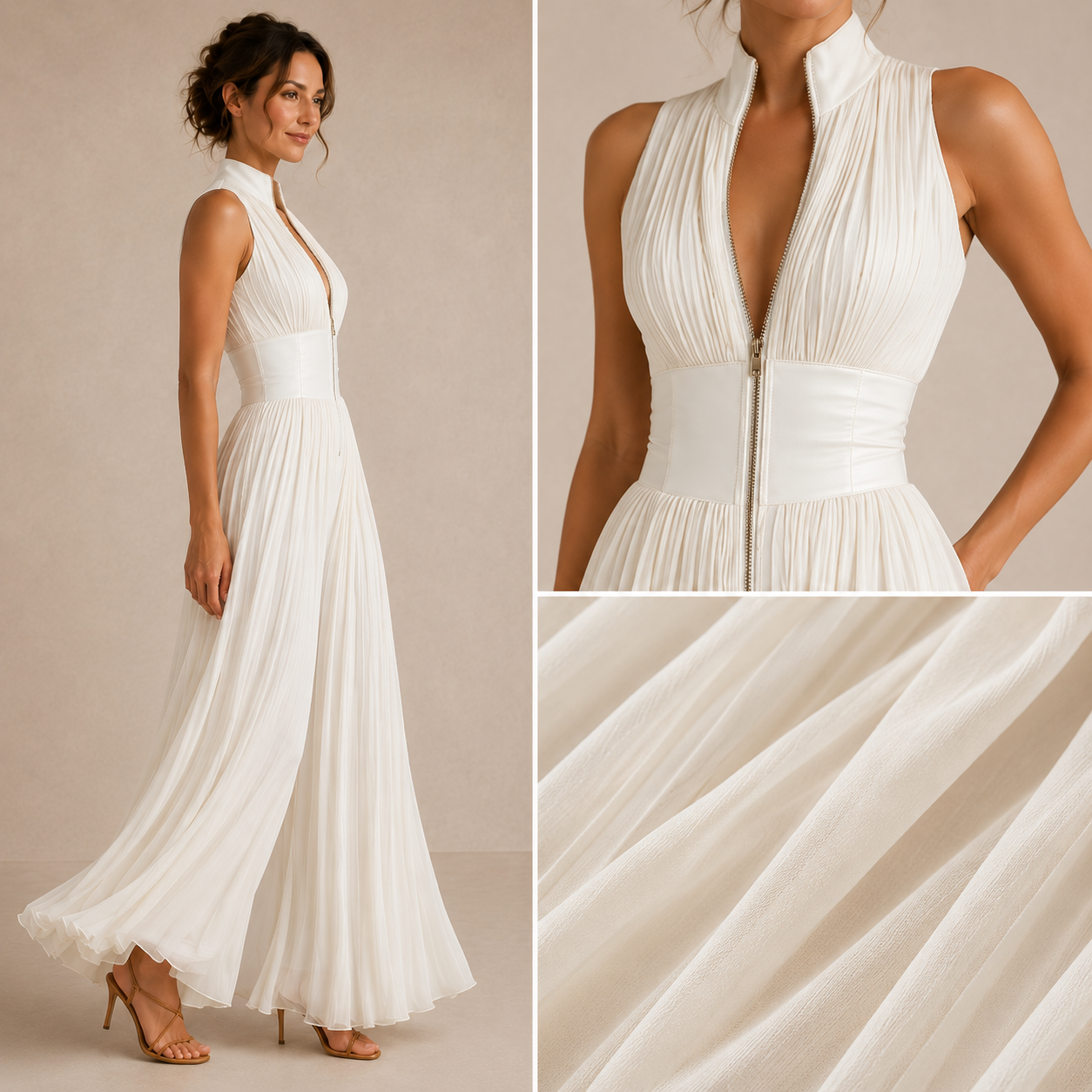 Chiffon Pleated Wide-Leg Set | Women's Outfit