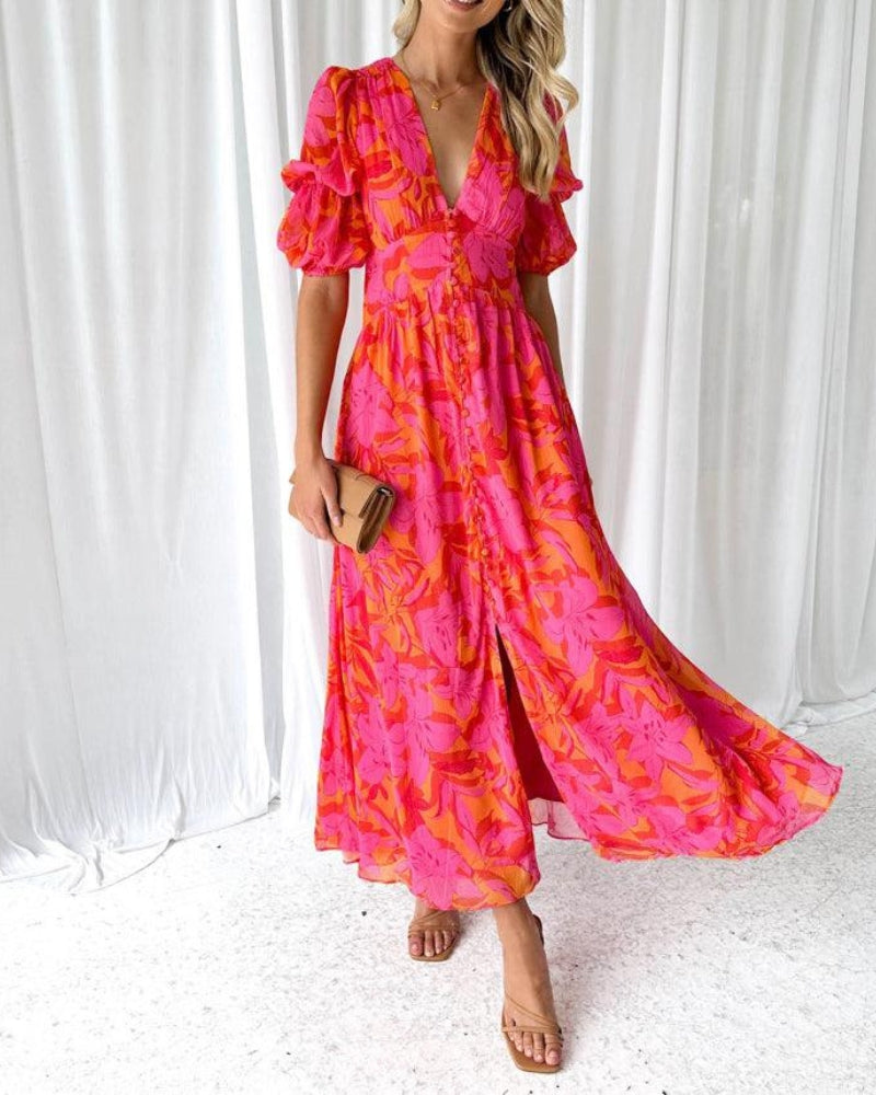 Clara V-Neck Puff Sleeve Maxi Dress | Women's Maxi Dress