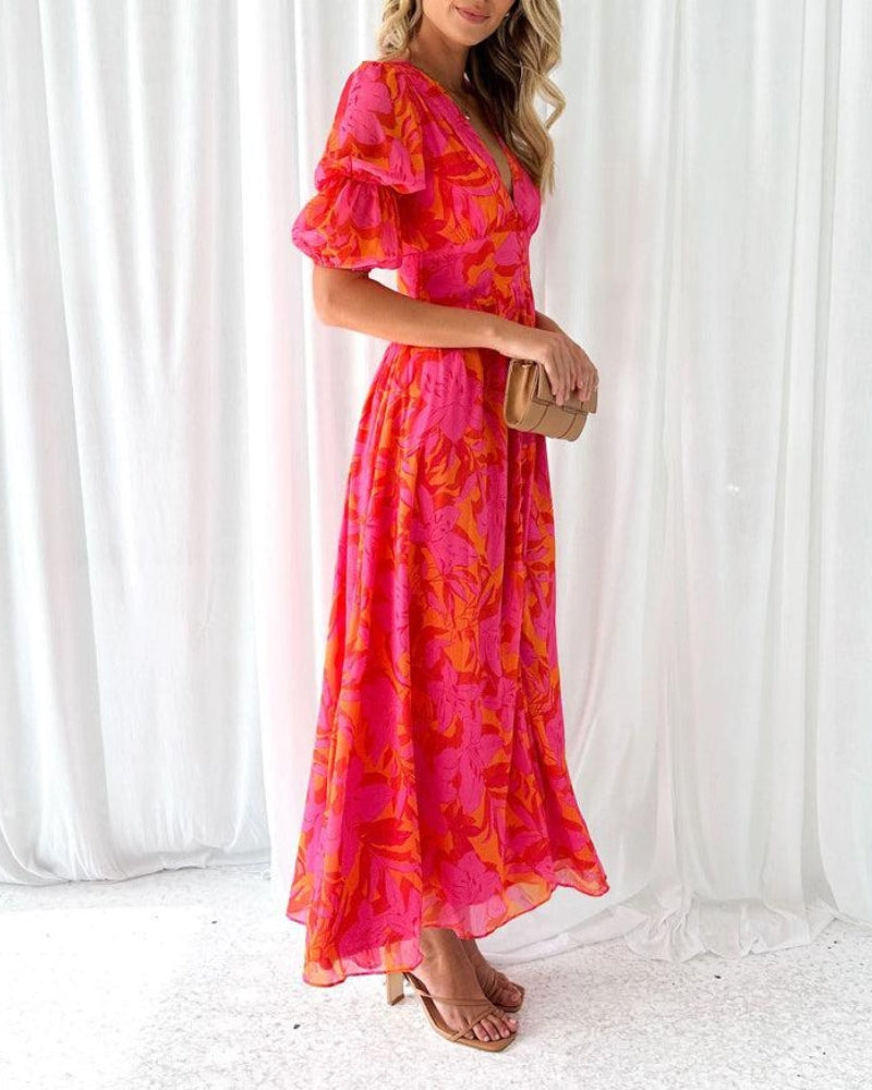 Clara V-Neck Puff Sleeve Maxi Dress | Women's Maxi Dress