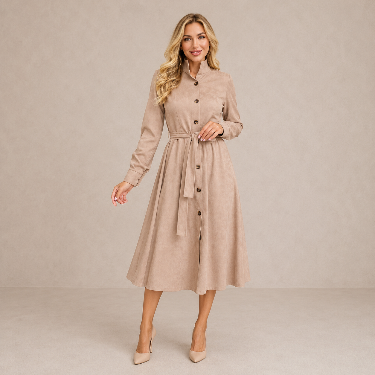 Elegant Midi Dress | Women's Formal Dress with Waist Belt