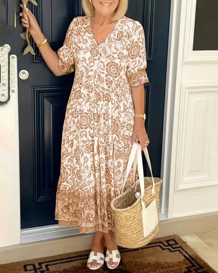 Floral A-Line Dress | Women's V-Neck Dress