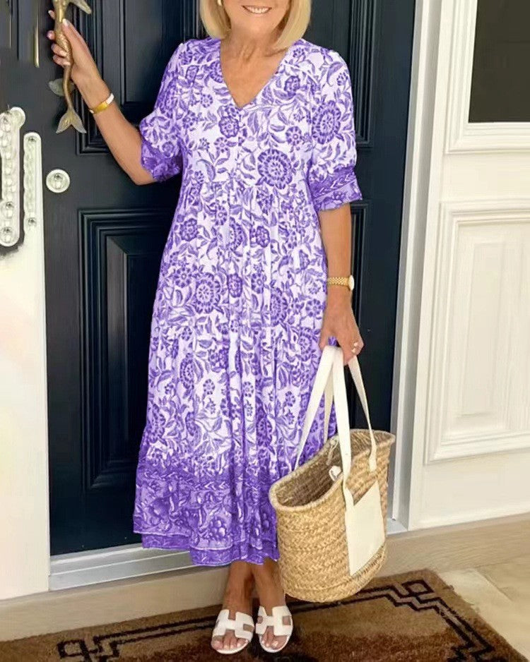 Floral A-Line Dress | Women's V-Neck Dress