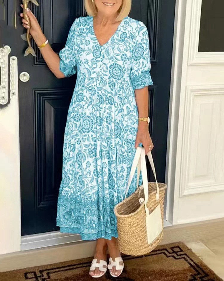 Floral A-Line Dress | Women's V-Neck Dress