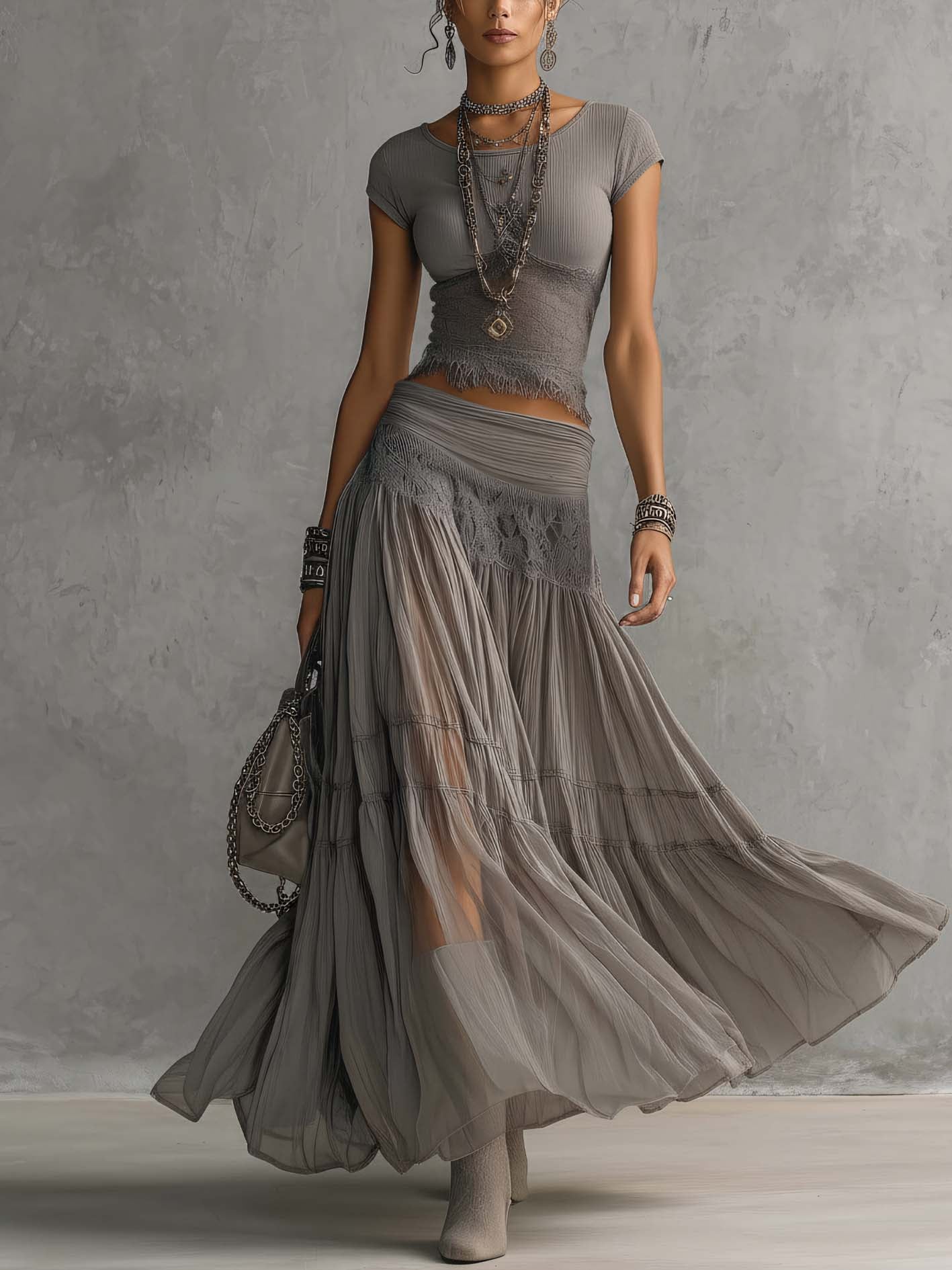 Gray Lace Set | Women's Elegant Outfit