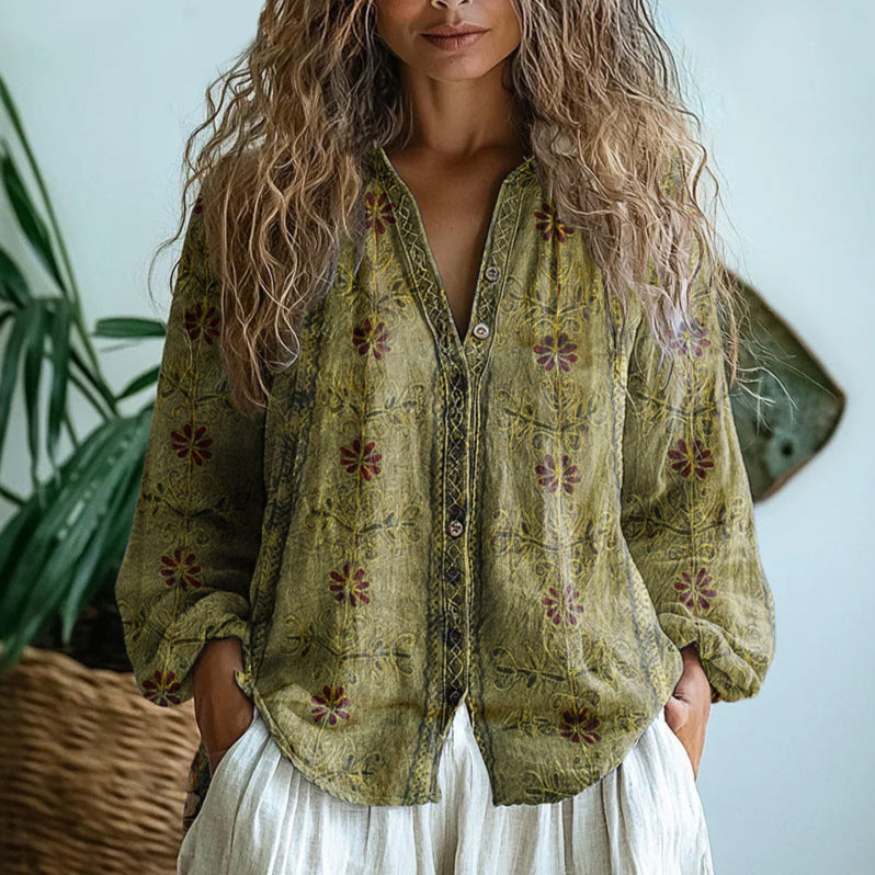 Martha Relaxed Blouse | Women's Nature Print Summer Top