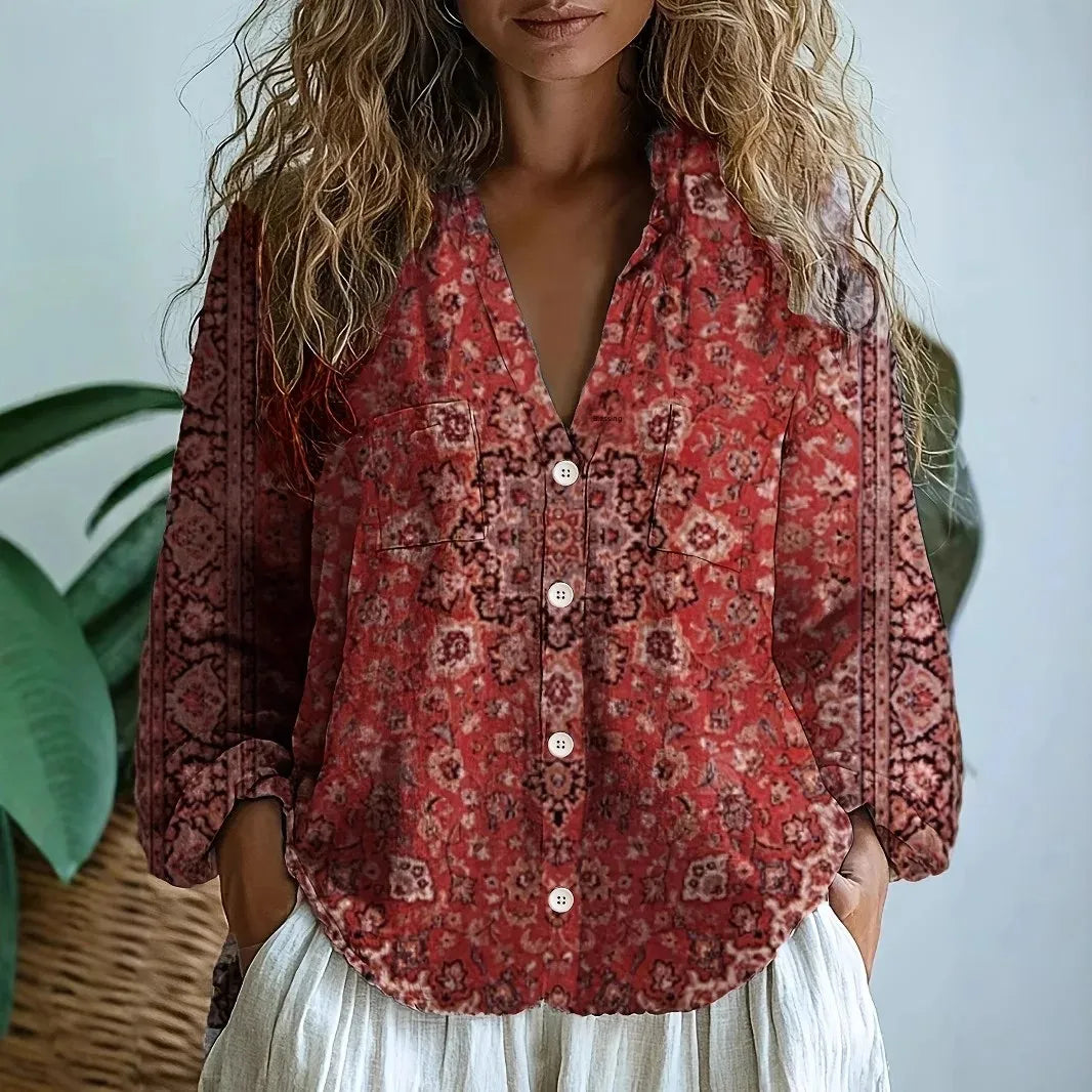 Martha Relaxed Blouse | Women's Nature Print Summer Top