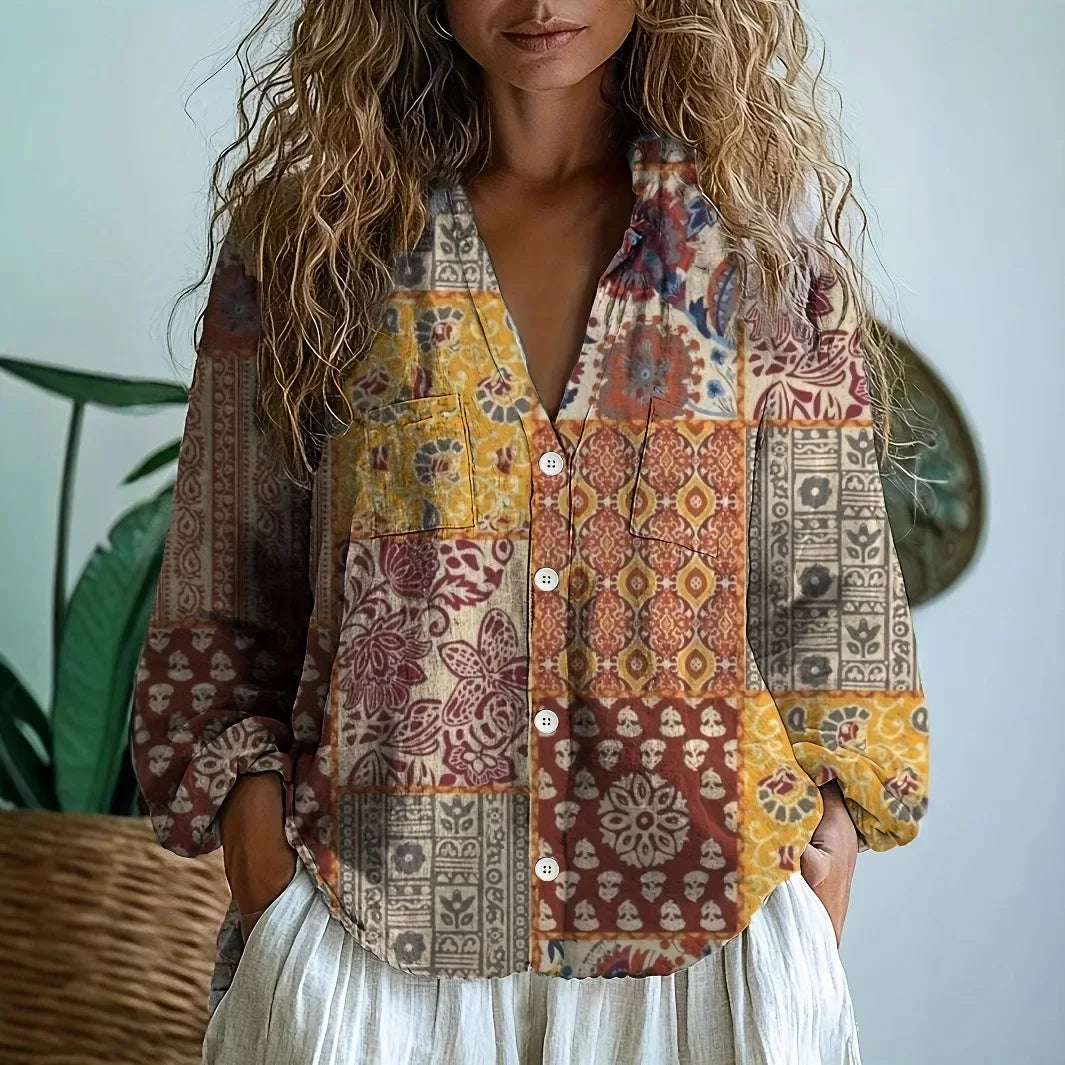 Martha Relaxed Blouse | Women's Nature Print Summer Top
