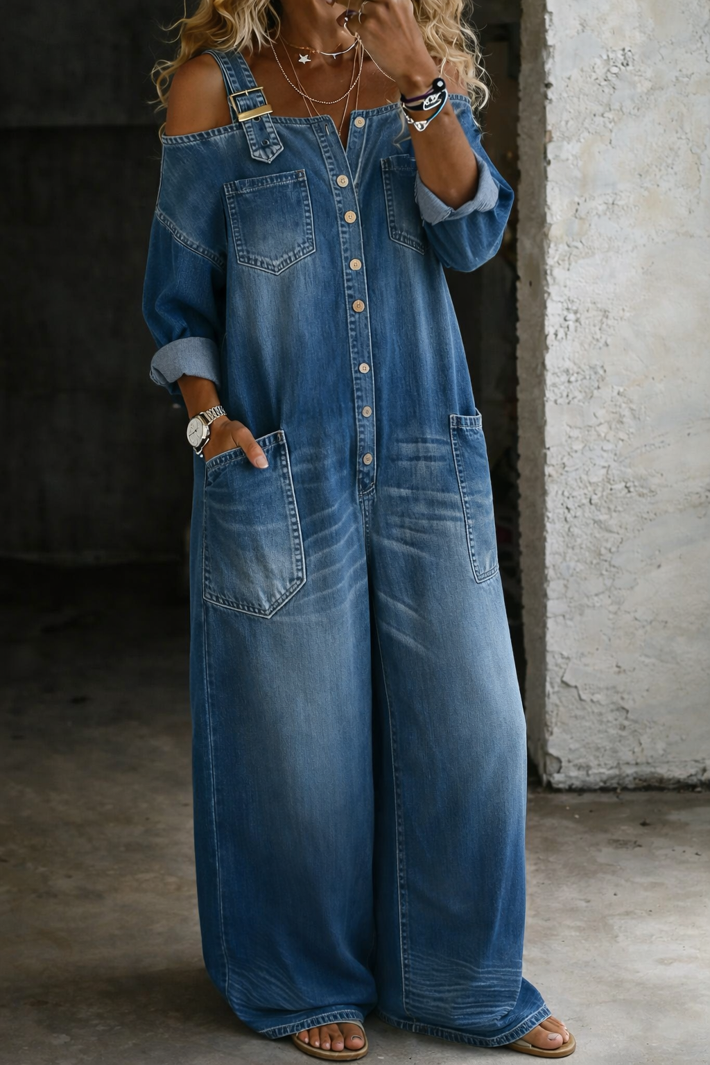 Off Shoulder Denim Jumpsuit | Women's Jumpsuit Casual Wear