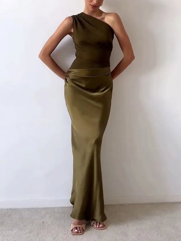 Anita One Shoulder Pleated Maxi Dress | Women's Dress