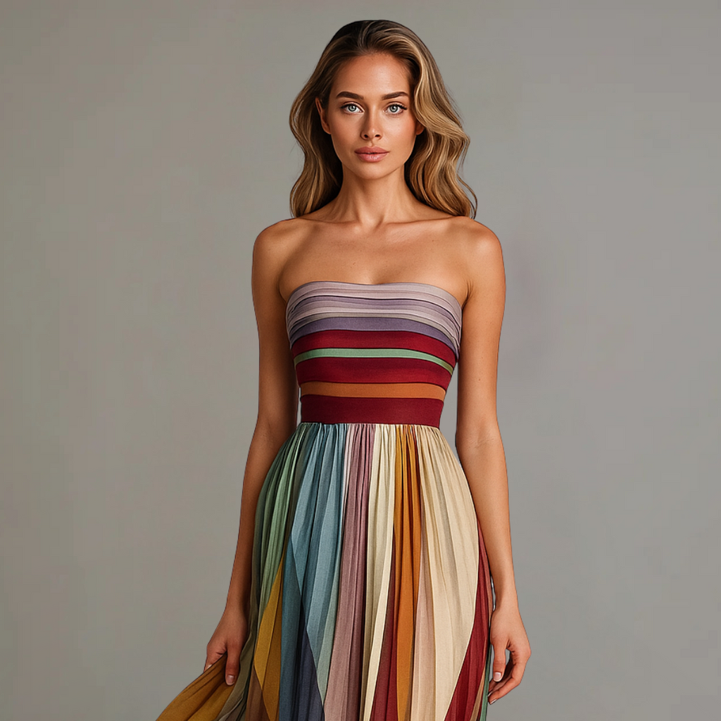 Strapless Pleated Floral Maxi Dress | Long Dresses for Women