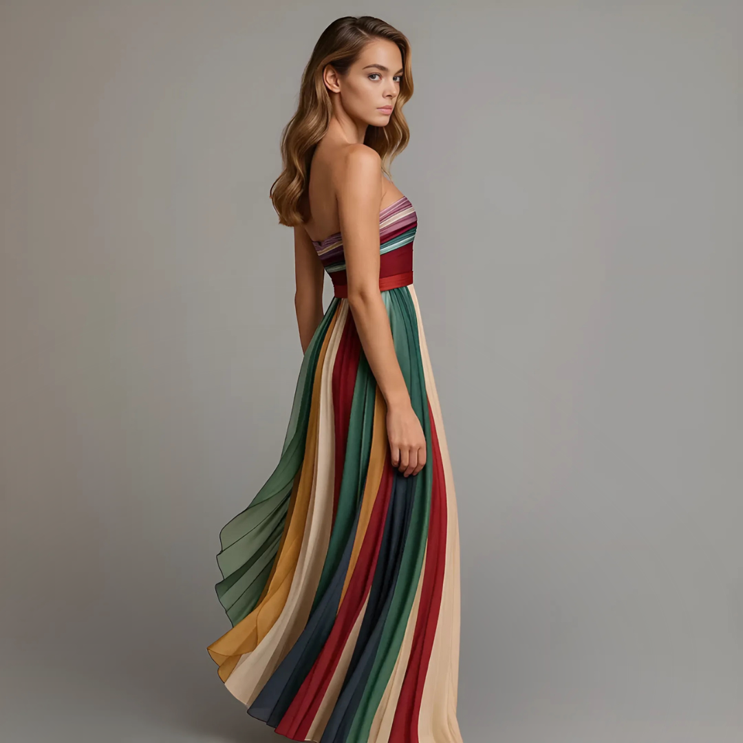 Strapless Pleated Floral Maxi Dress | Long Dresses for Women