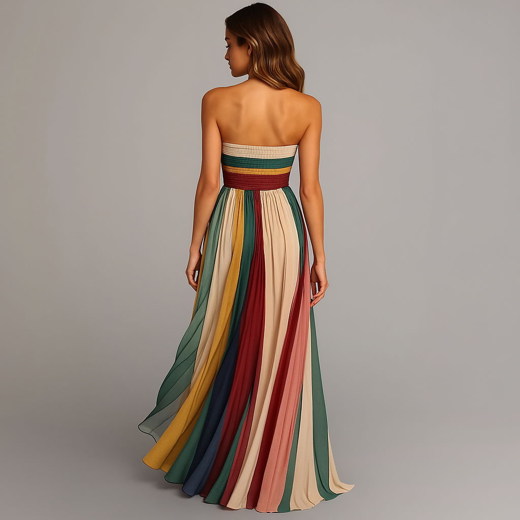 Strapless Pleated Floral Maxi Dress | Long Dresses for Women