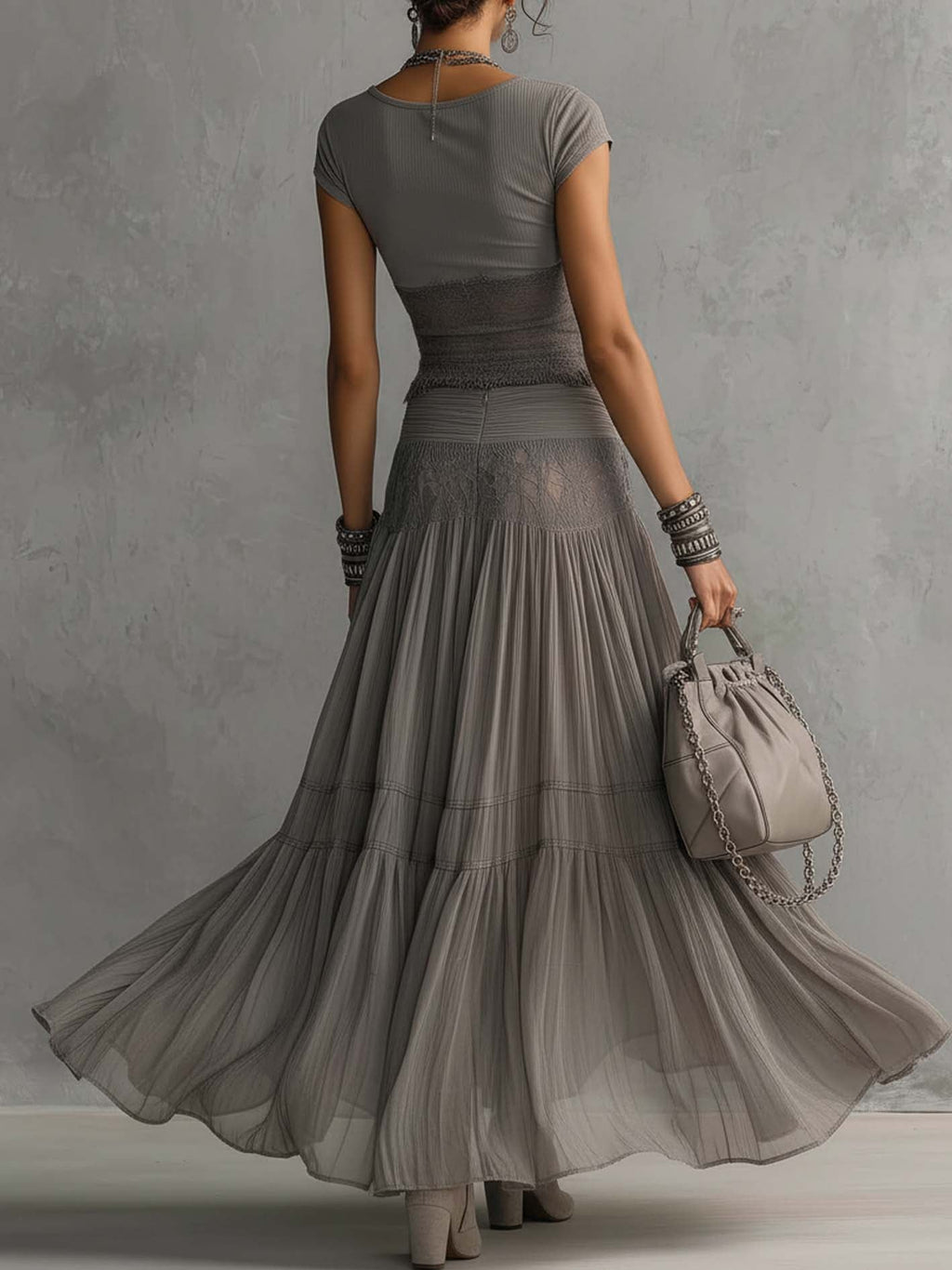 Women's Elegant Two-Piece Outfit | Lace Maxi Skirt Set