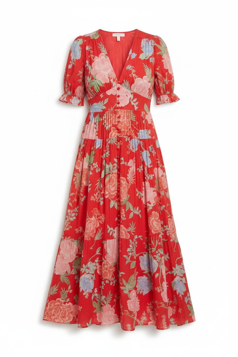 Zuri Vibrant Floral Dress - Flat Lay